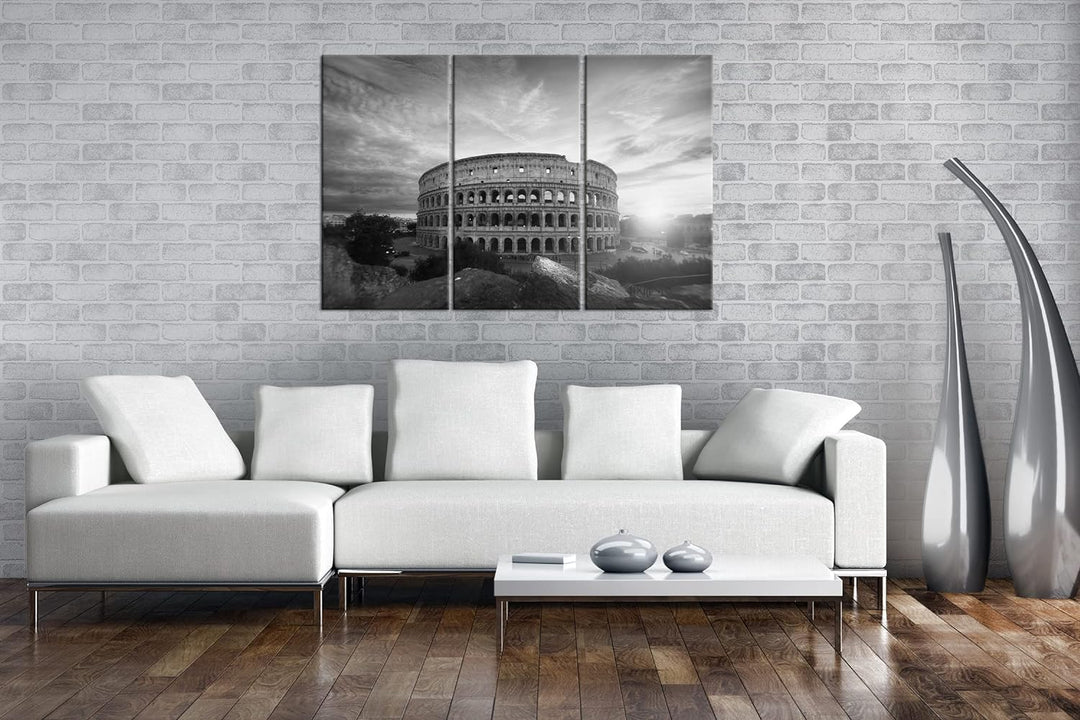 deyoli das Kolosseum in Rom Format: 120x80 cm (3Teilig) Effekt: Schwarz&Weiss als Leinwandbild, Moti