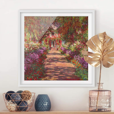 Bild gerahmt - C. Monet - Weg in Monets Garten in Giverny - Farbe Weiss 70x70cm 70cm x 70cm Weiss, 7