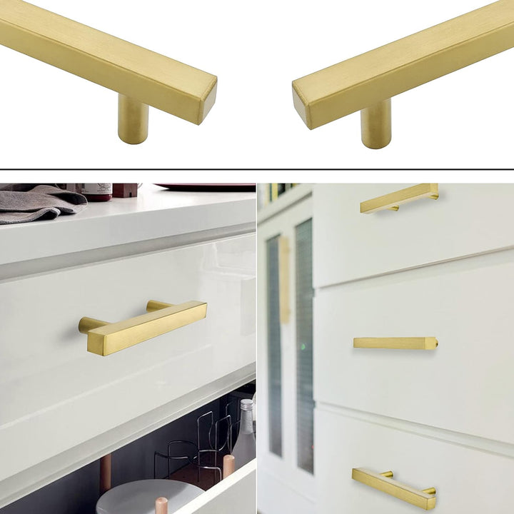 goldenwarm LS1212GD Möbelknöpfe, gebürstetes Messing, quadratisch, goldfarben, für Küchenschränke, S