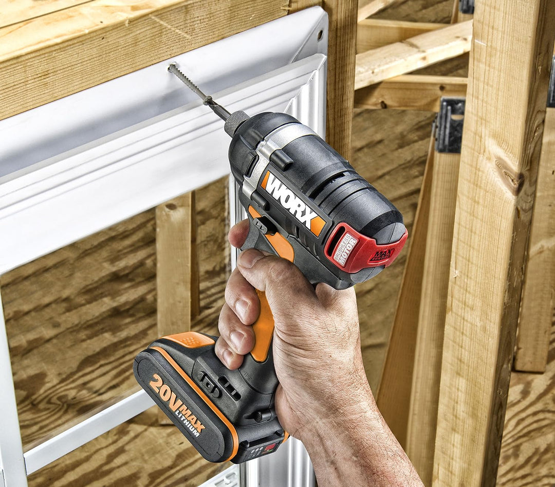 WORX WX292.9 Akku Schlagbohrschrauber 20V - mit bürstenlosen Motor - mit Gürtelclip, Bithalter & int