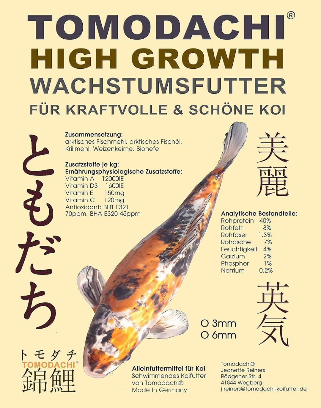 Koifutter Schwimmfutter Wachstumsfutter für Koi und Teichfische Koi-Grower leicht verdauliches Koi-F