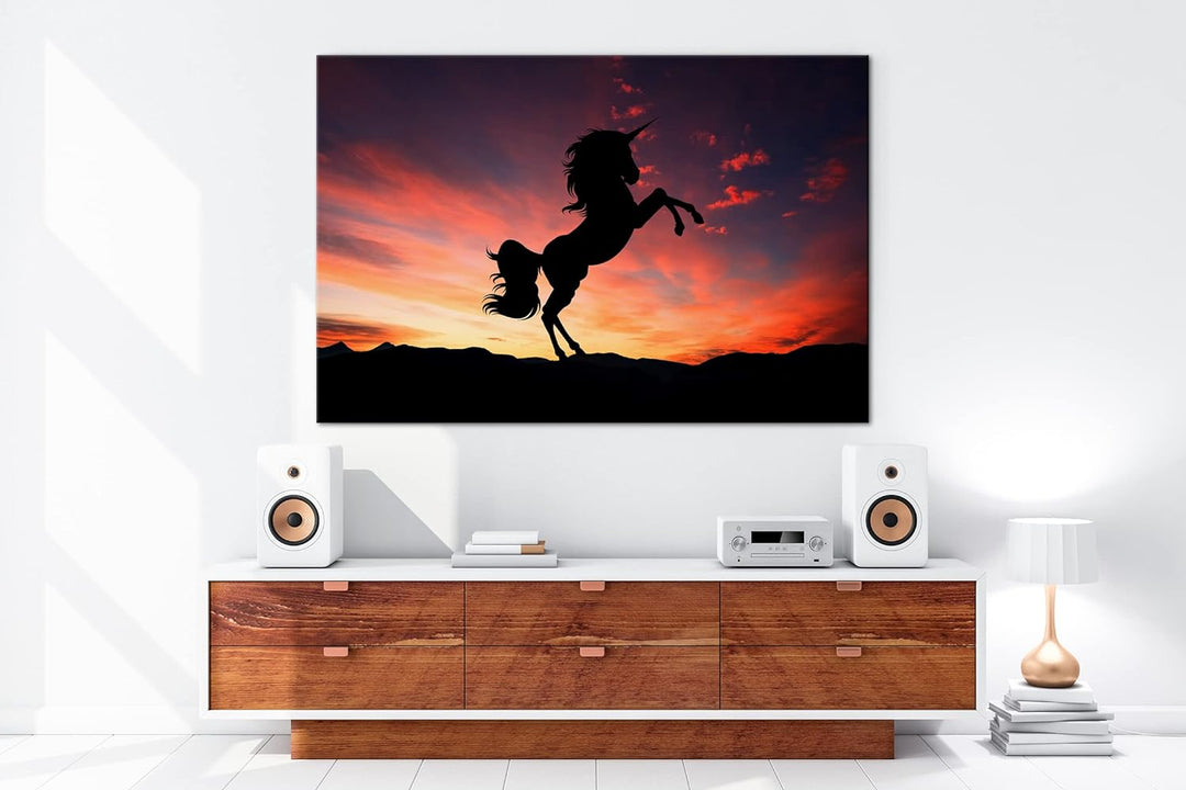 deyoli Silhouette eines Einhorn Format: 80x60 als Leinwandbild, Motiv fertig gerahmt auf Echtholzrah