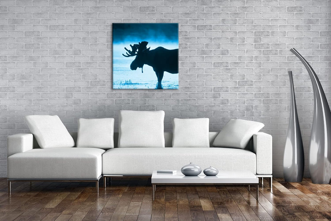deyoli Elch Silhouette am Wasser Format: 70x70 Effekt: Monocrome Blau als Leinwandbild, Motiv fertig