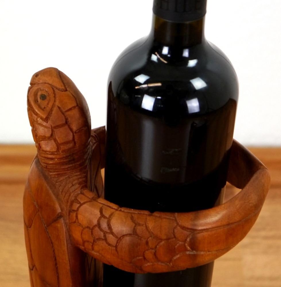 livasia Weinflaschenhalter Bali, Schildkröte stehend, Flaschenständer, Flaschenhalter (Handarbeit)