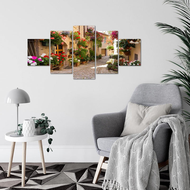 Runa Art Wandbilder Mediterran Italien 5 Teilig Bild auf Vlies Leinwand Deko Wohnzimmer Schlafzimmer