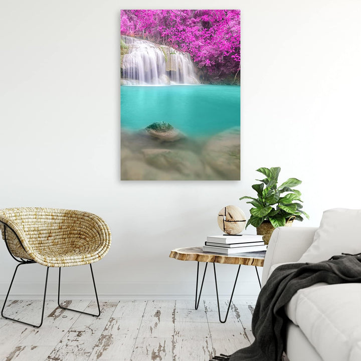 Feeby Vlies Leinwandbild Wasser Kaskade Natur Wasserfall 60x90 cm Druckbild Wandbild Wanddekoration