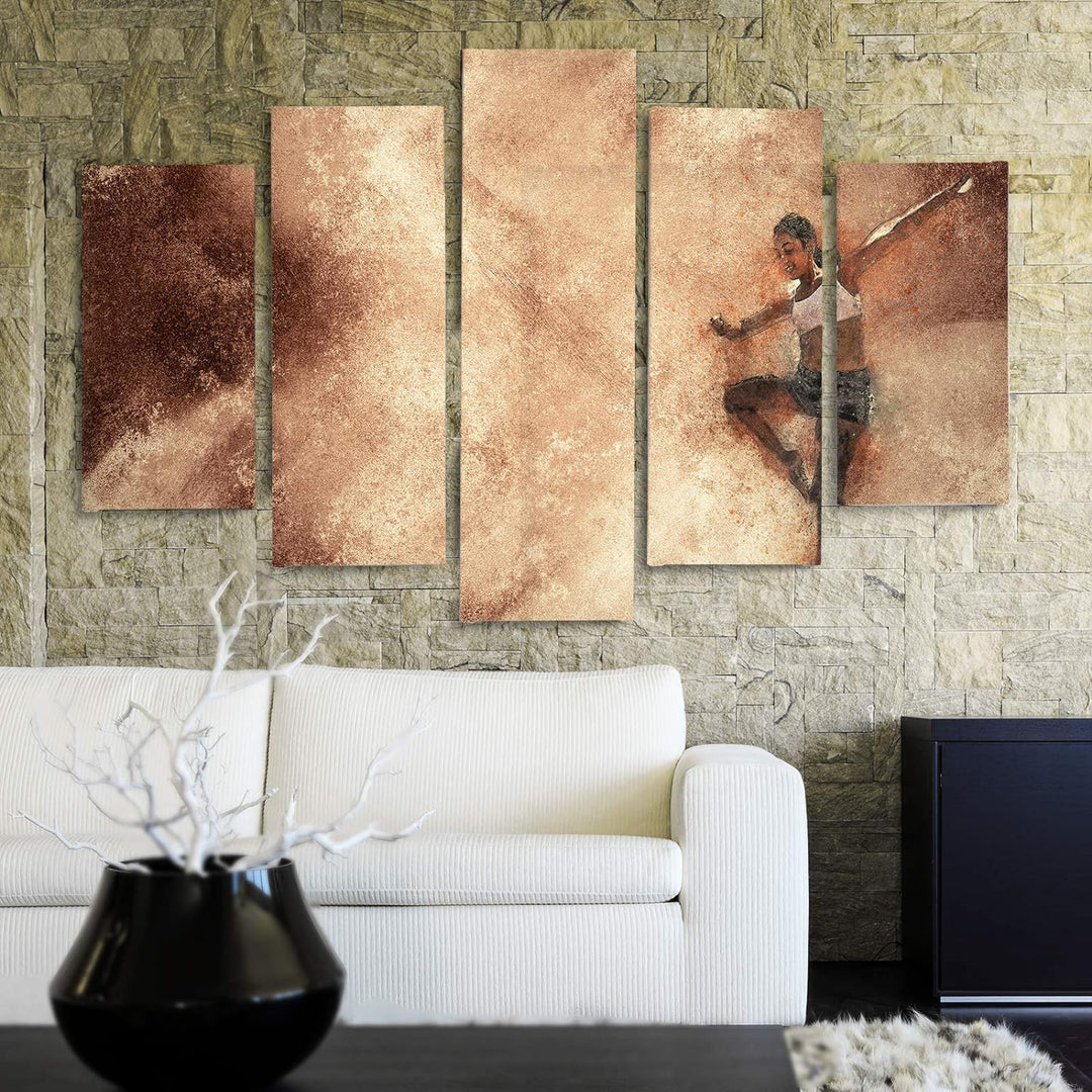 Feeby Deco Bild 5 Teilig Abstraktion Wanddekoration Tänzerin Tanz Musik braun 150x100 cm Deco panel