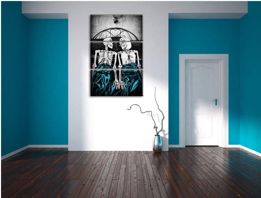 Horror Paar im heimischen Schlafzimmer schwarz/weiss 3-Teiler Leinwandbild 120x80 Bild auf Leinwand,
