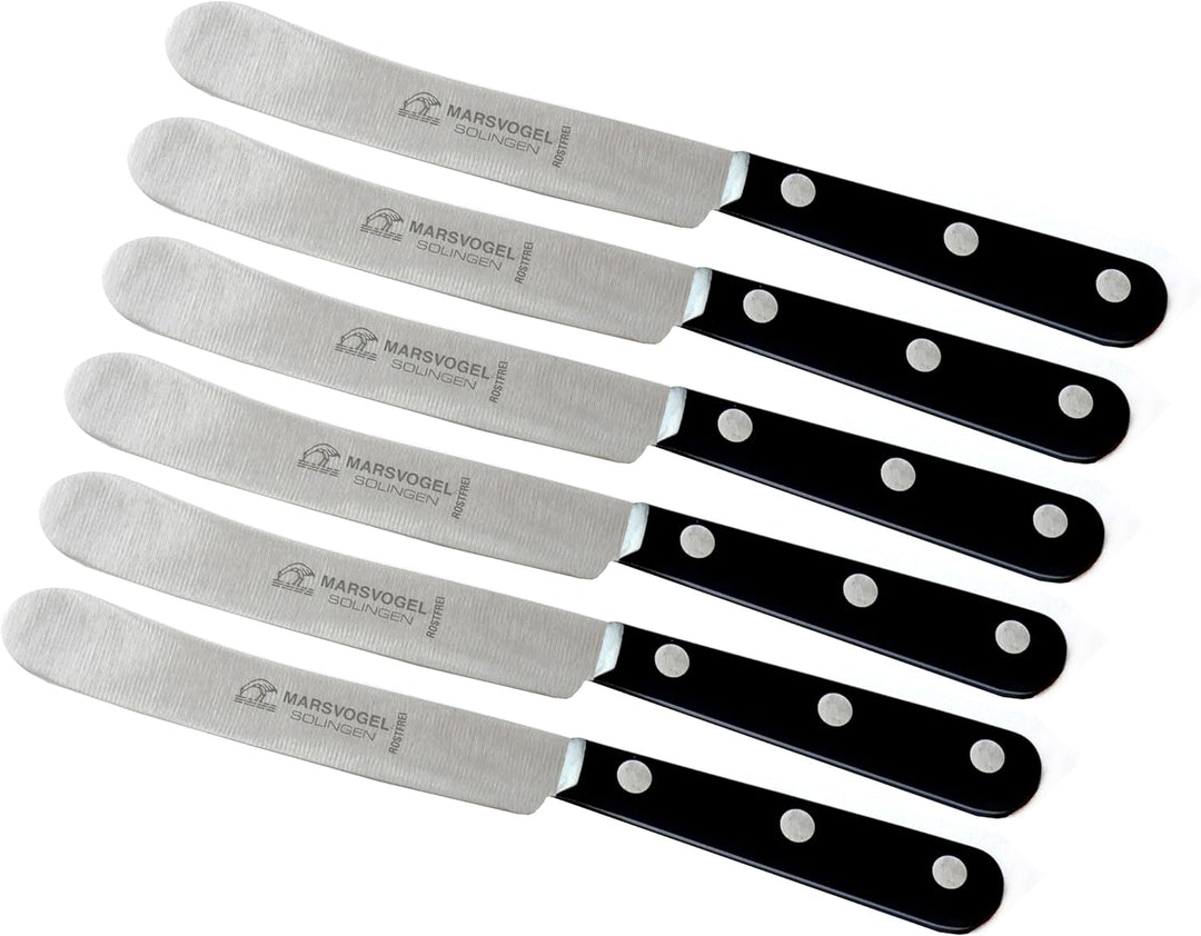 6 Stück Buckels Messer POM Marsvogel Solingen # 82 46 02 Tafelmesser Solinger Dünnschliff blaugeplie
