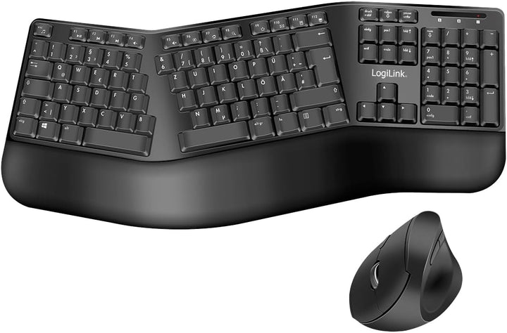 LogiLink Ergonomisches Funk-Tastatur-Maus-Set mit geteilter Tastatur (mit 13 Multimedia Keys)