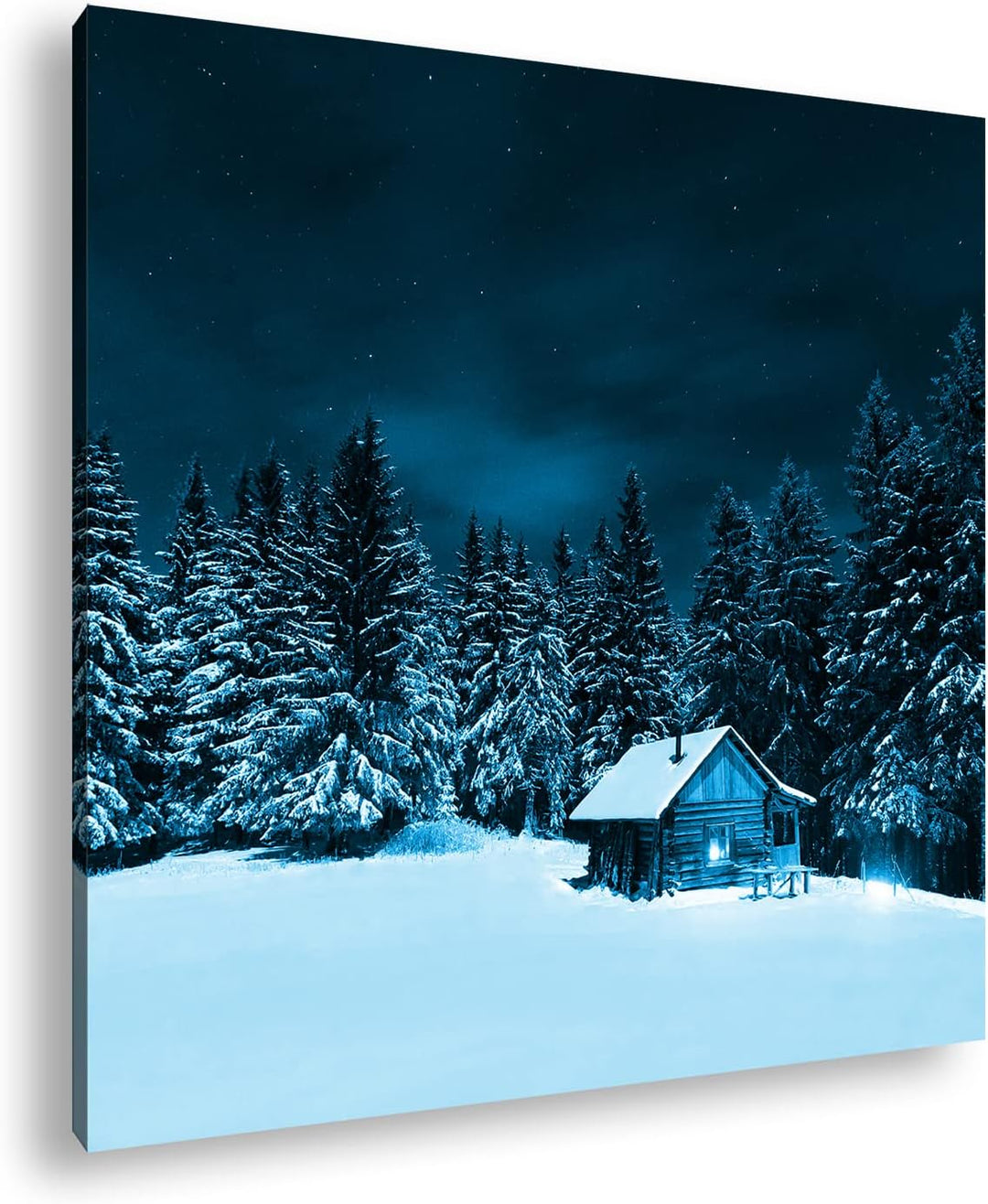 kleine Skihütte auf dem Gipfel Format: 70x70 Effekt: Monocrome Blau als Leinwandbild, Motiv fertig g
