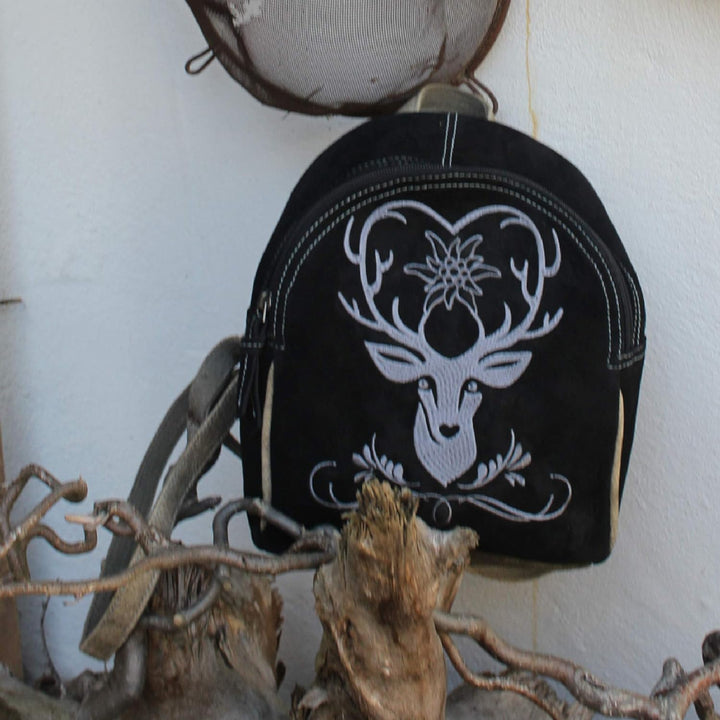DOMELO Leder Trachtenrucksack. Klein Damen Back pack. Einzigartiges Oktoberfest Tasche mit Hirsch St