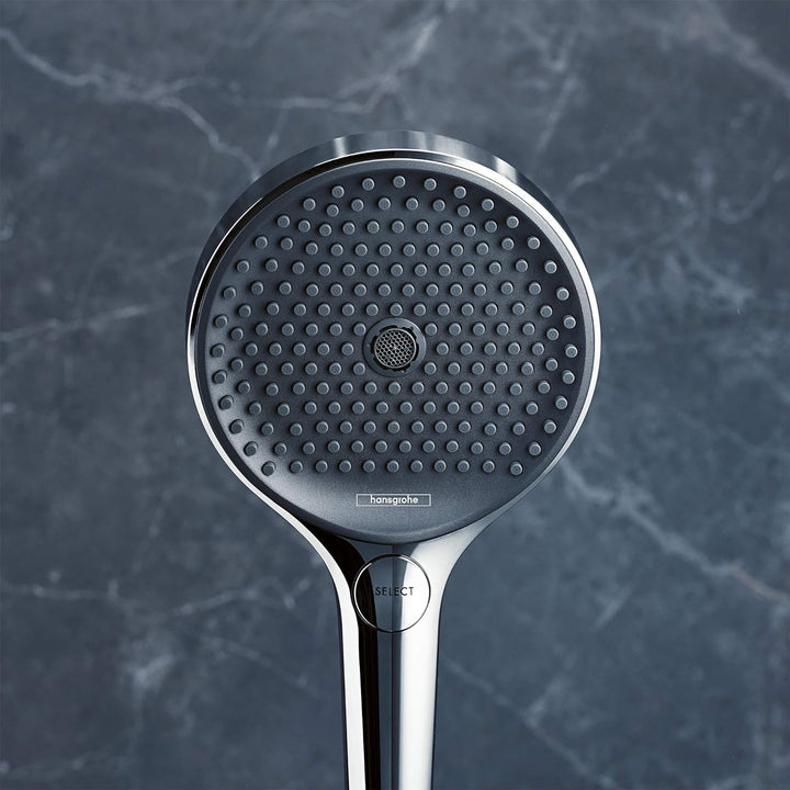 hansgrohe wassersparendes Duschsystem Rainfinity (Duschkopf, Stange 150cm, Seifenschalen, 3 Strahlar