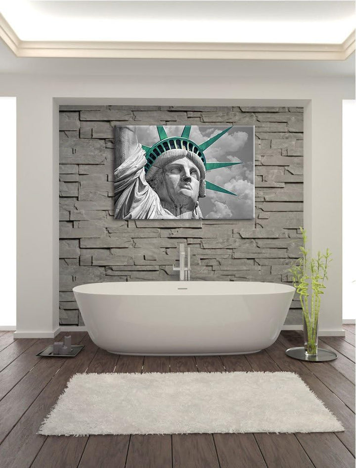 eindrucksvolle Freiheitsstatue schwarz/weiss Format: 100x70 auf Leinwand, XXL riesige Bilder fertig