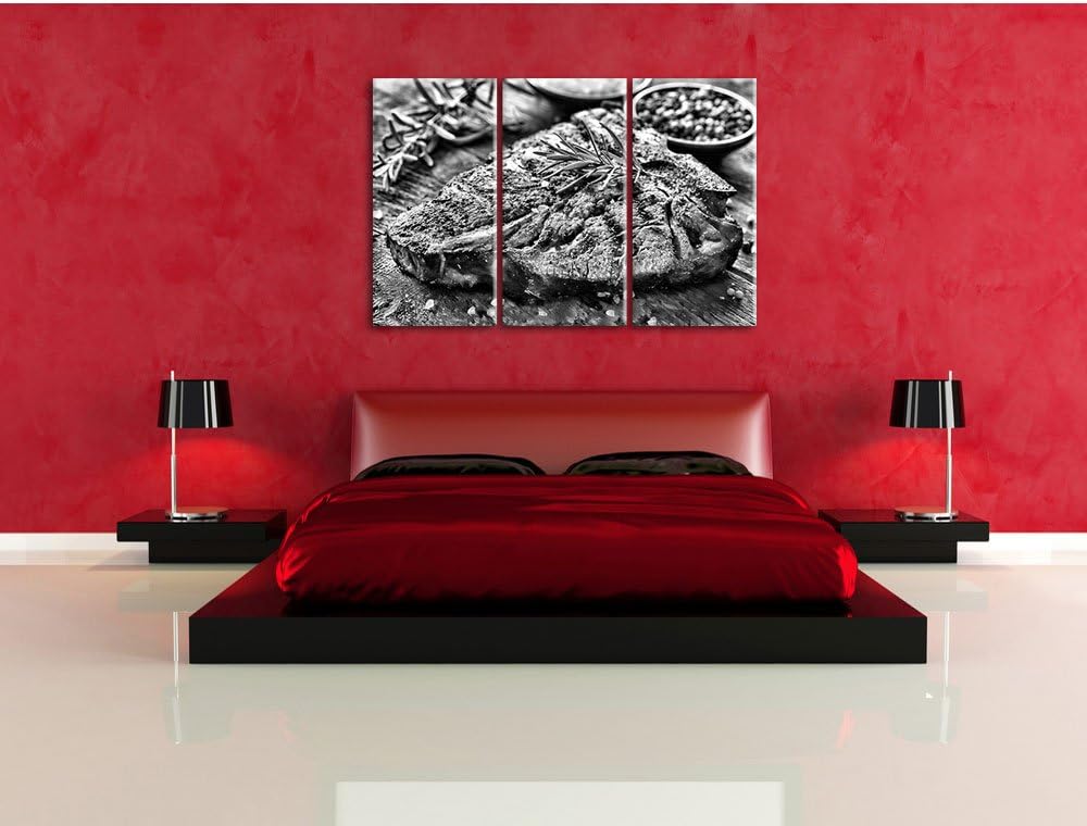 Pixxprint Leckeres Fleisch mit Rosmarin als Leinwandbild/Grösse: 3 Teilig (120x80) cm/Wandbild/Kunst