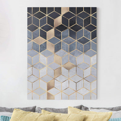 Leinwandbild Blau Weiss goldene Geometrie Bild auf Leinwand 100x75 cm 100cm x 75cm, 100cm x 75cm