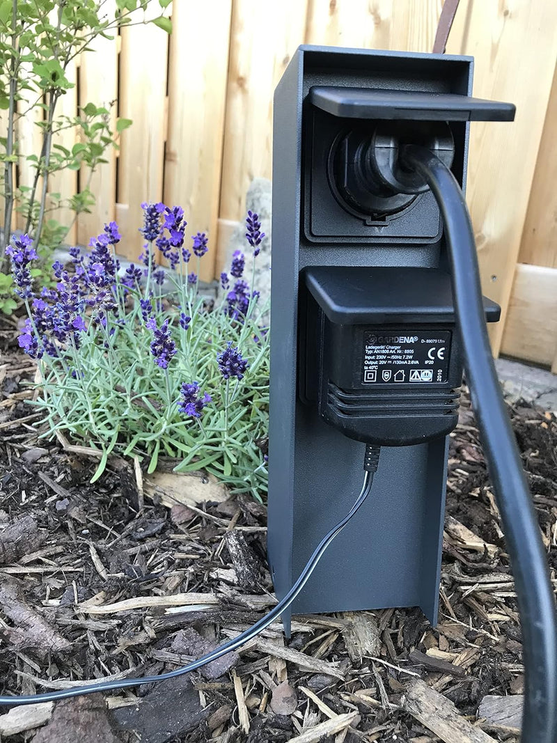 Bold 19523 Abano Aussen-Steckdose-Garten (Steckdosen-Säule) mit 2-Fach Stecker in Anthrazit (IP44 Ou