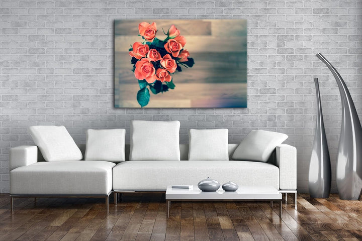 deyoli entzückender Strauss Rosen Format: 80x60 als Leinwandbild, Motiv fertig gerahmt auf Echtholzr