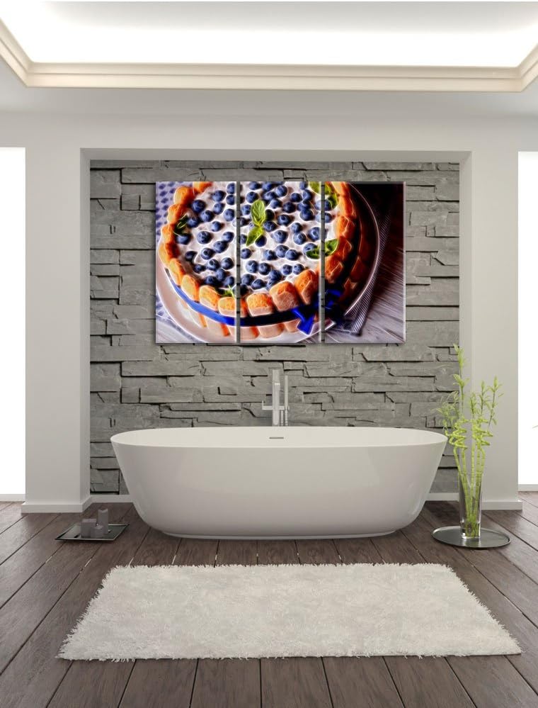 Pixxprint Heidelbeerkuchen Neon Lights Effekt 3-Teiler Leinwandbild 120x80 Bild auf Leinwand
