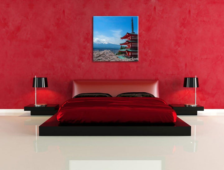 Japanisches Gebäude, Format: 70x70 auf Leinwand, XXL riesige Bilder fertig gerahmt mit Keilrahmen, K