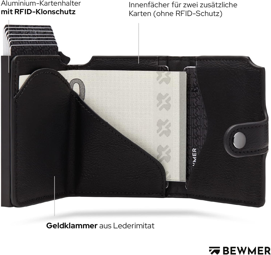 BEWMER 2 Shielded | Herren und Damen Slim Wallet mit RFID-Schutz Anti-Cloning | Kartenetui mit Münzf