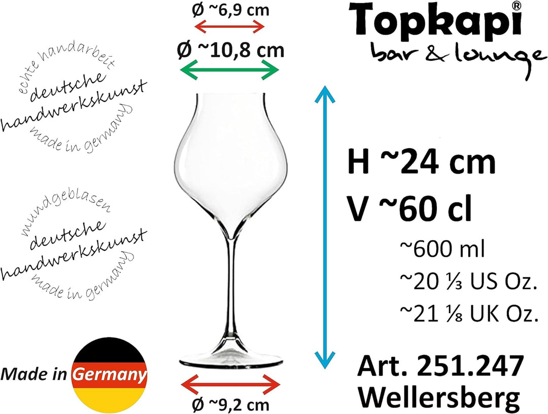 Topkapi elite Aperol Spritz Glas Wellersberg XL - Aperol Spritz Gläser, 600 ml, Mundgeblasen, Handar