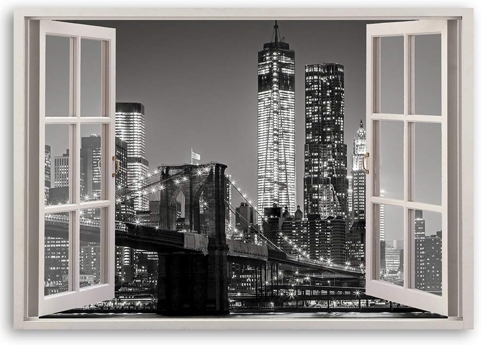 Feeby Leinwand Bilder - Fensterblick Natur- 90x60 cm- Deko Wohnzimmer - Wandbilder Schlafzimmer - De