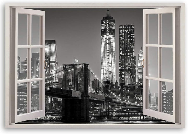 Feeby Leinwand Bilder - Fensterblick Natur- 90x60 cm- Deko Wohnzimmer - Wandbilder Schlafzimmer - De