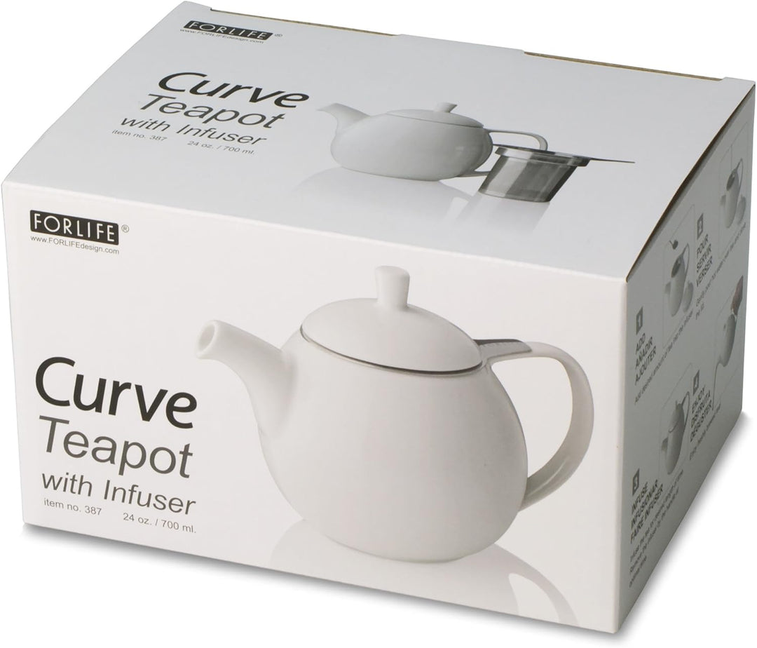 FORLIFE Curve Teekanne mit Teesieb, 625 ml 24-Ounce / 710 ml weiss, Weiss