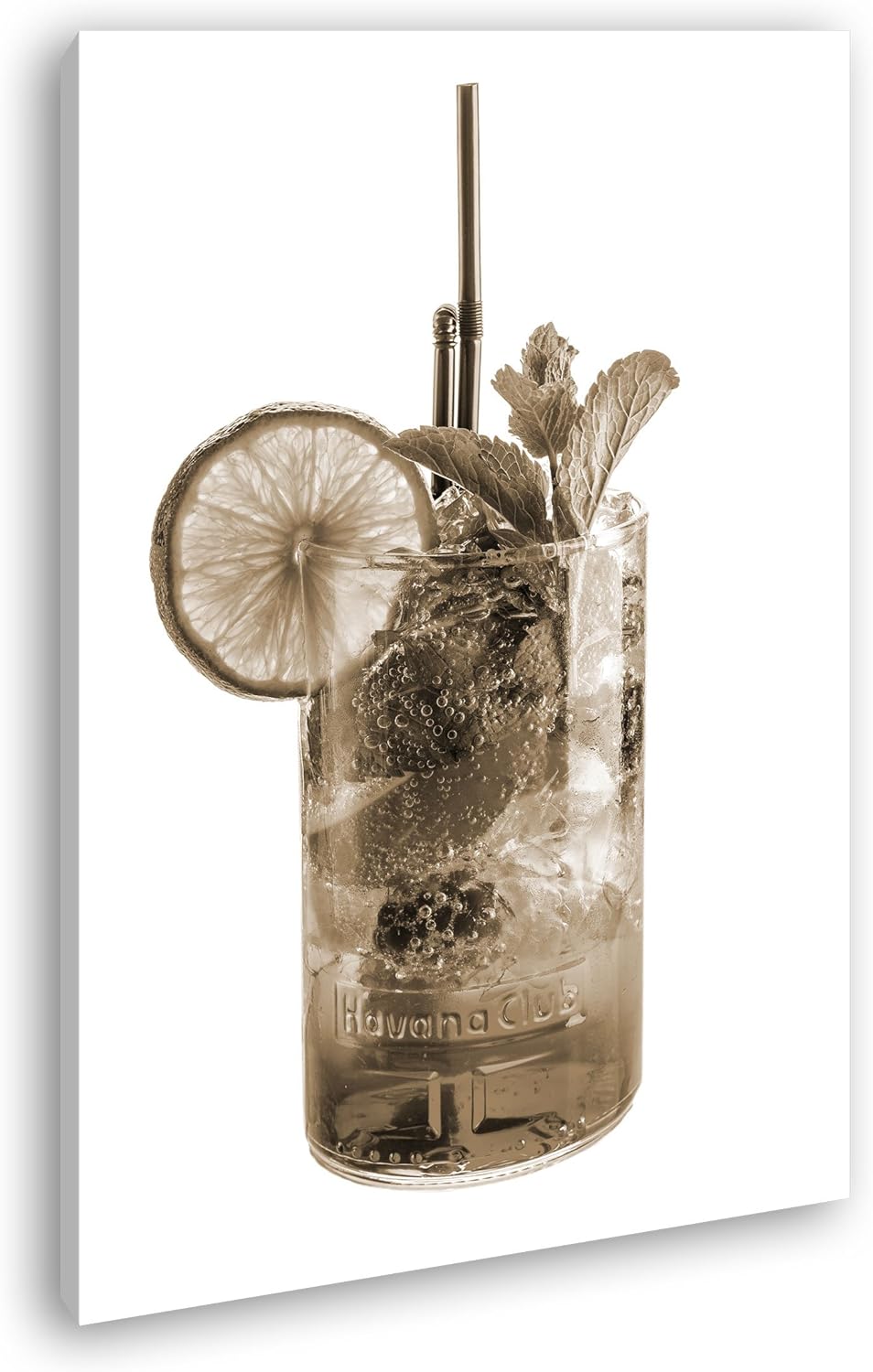 deyoli Cocktail Mojito Format: 80x60 Effekt: Sepia als Leinwand, Motiv fertig gerahmt auf Echtholzra