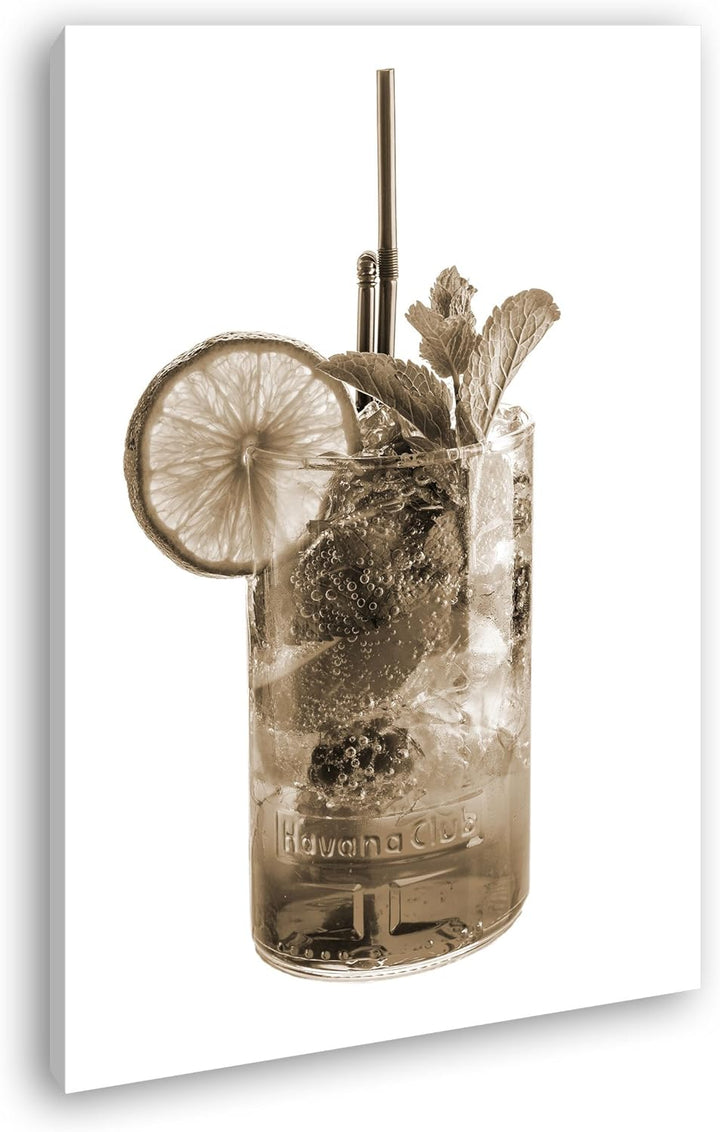 deyoli Cocktail Mojito Format: 80x60 Effekt: Sepia als Leinwand, Motiv fertig gerahmt auf Echtholzra