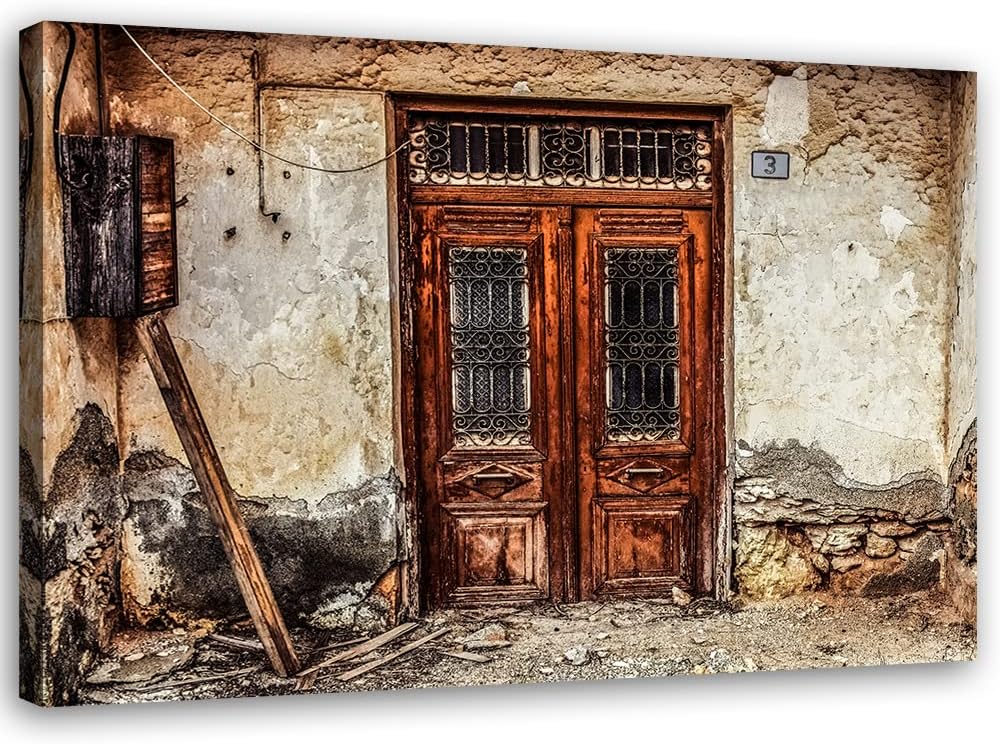 Feeby Vlies Leinwandbild XXL Fenster Blumentöpfe Balkone Toskana Italien 120x80 cm Wandbild Kunst Bi