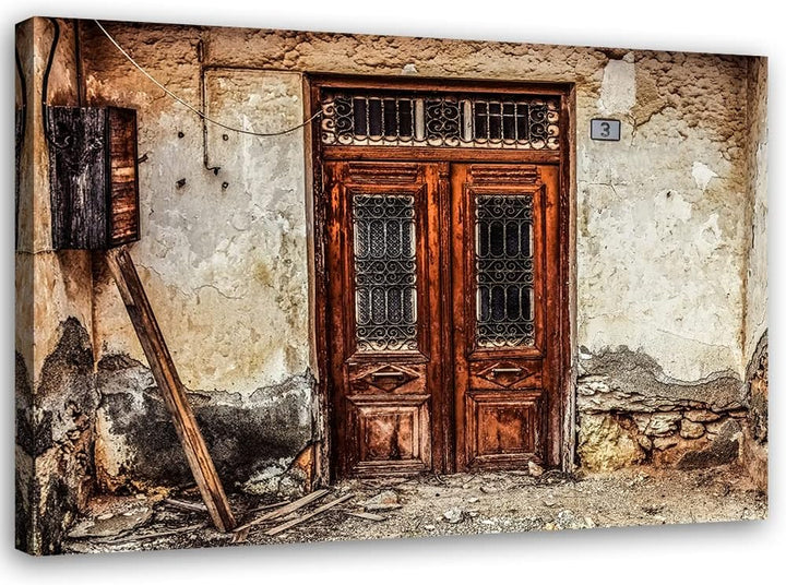 Feeby Vlies Leinwandbild XXL Fenster Blumentöpfe Balkone Toskana Italien 120x80 cm Wandbild Kunst Bi