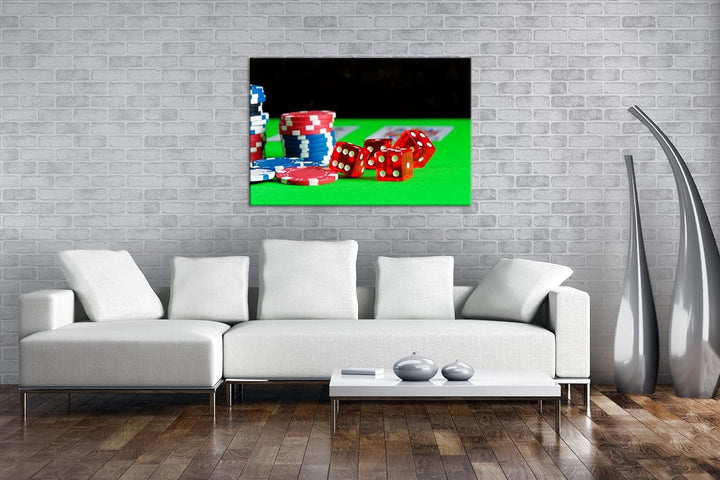 deyoli Glücksspiel Würfel und Poker Chips Format: 80x60 als Leinwandbild, Motiv fertig gerahmt auf E