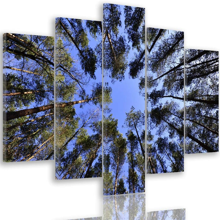 Feeby Leinwandbild Abstrakt 5 TLG Bild Kunstdruck Landschaft Wald Bäume blau 100x70 cm Leinwandbild