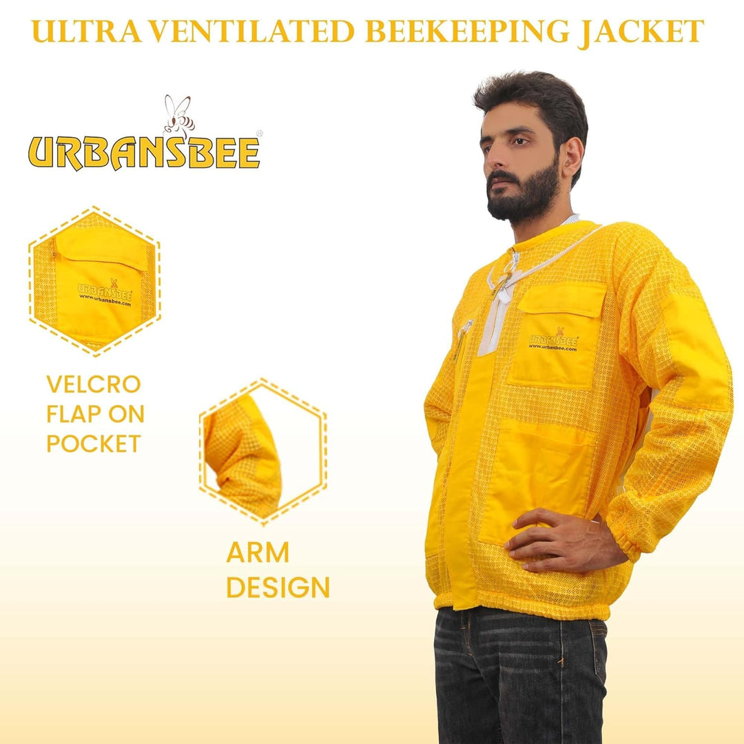 URBANSBEE Beekeeping Jacket 3-Layer Round Hat Pattern Vented Mask Beekeeping Jacket Protection for B