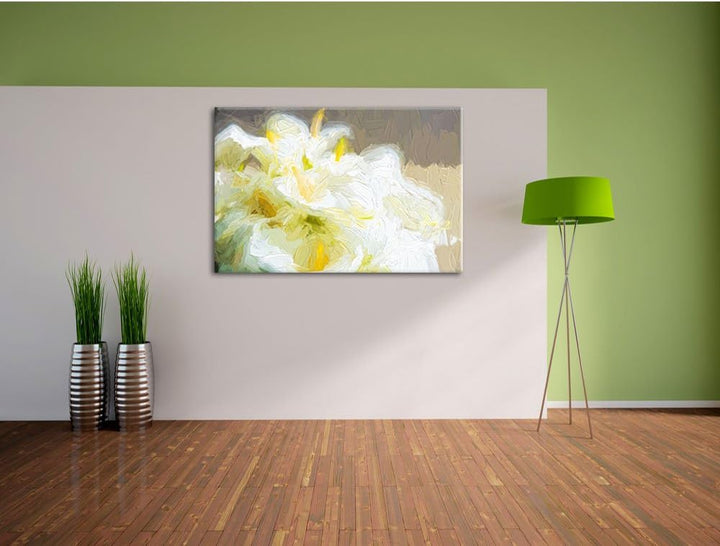 Pixxprint Calla Lilien / 100x70cm Leinwandbild bespannt auf Holzrahmen/Wandbild Kunstdruck Dekoratio