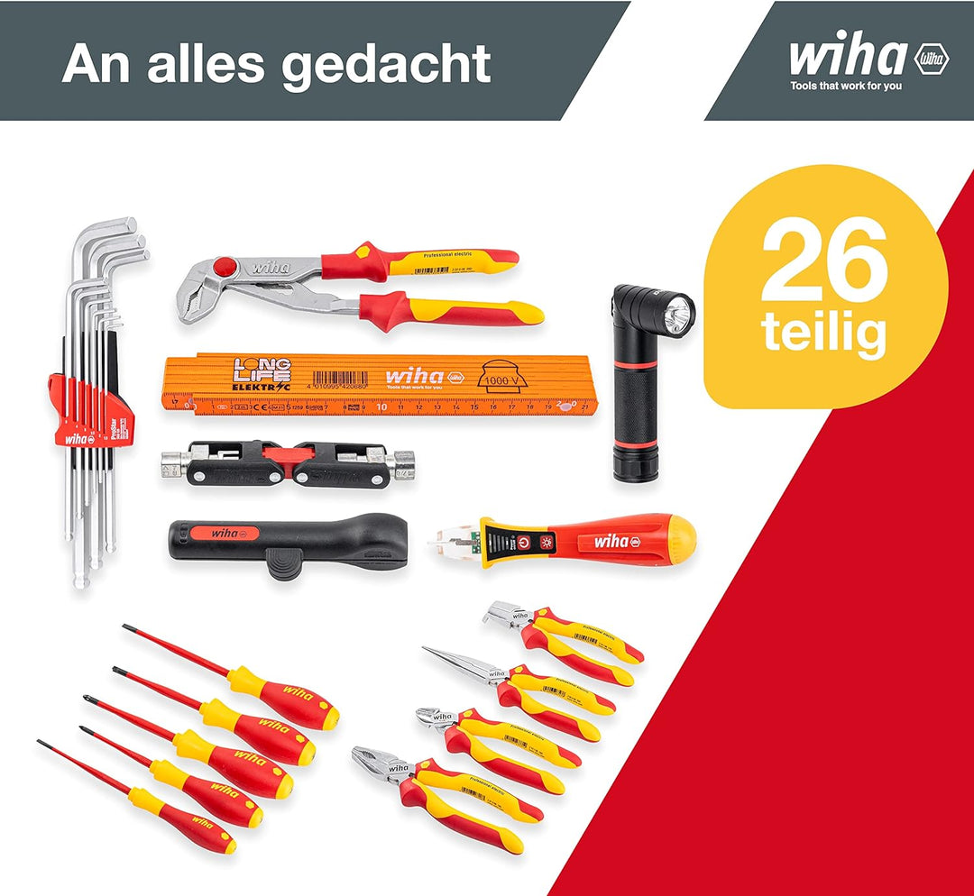 Wiha Profi Werkzeugrucksack bestückt mit Werkzeug 26-teilig (45153) für Elektriker I Werkzeugtasche,