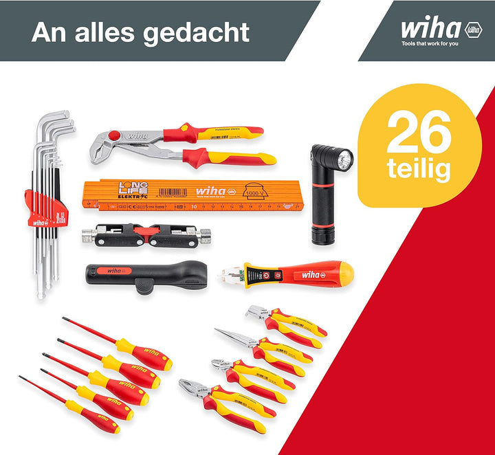 Wiha Profi Werkzeugrucksack bestückt mit Werkzeug 26-teilig (45153) für Elektriker I Werkzeugtasche,