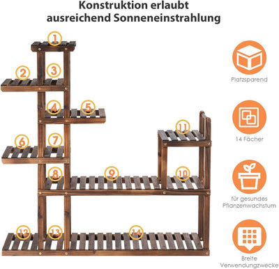 COSTWAY Pflanzenregal Blumenregal, Blumenständer Holz, Blumentreppe Garten, Pflanzentreppe mehrstöck