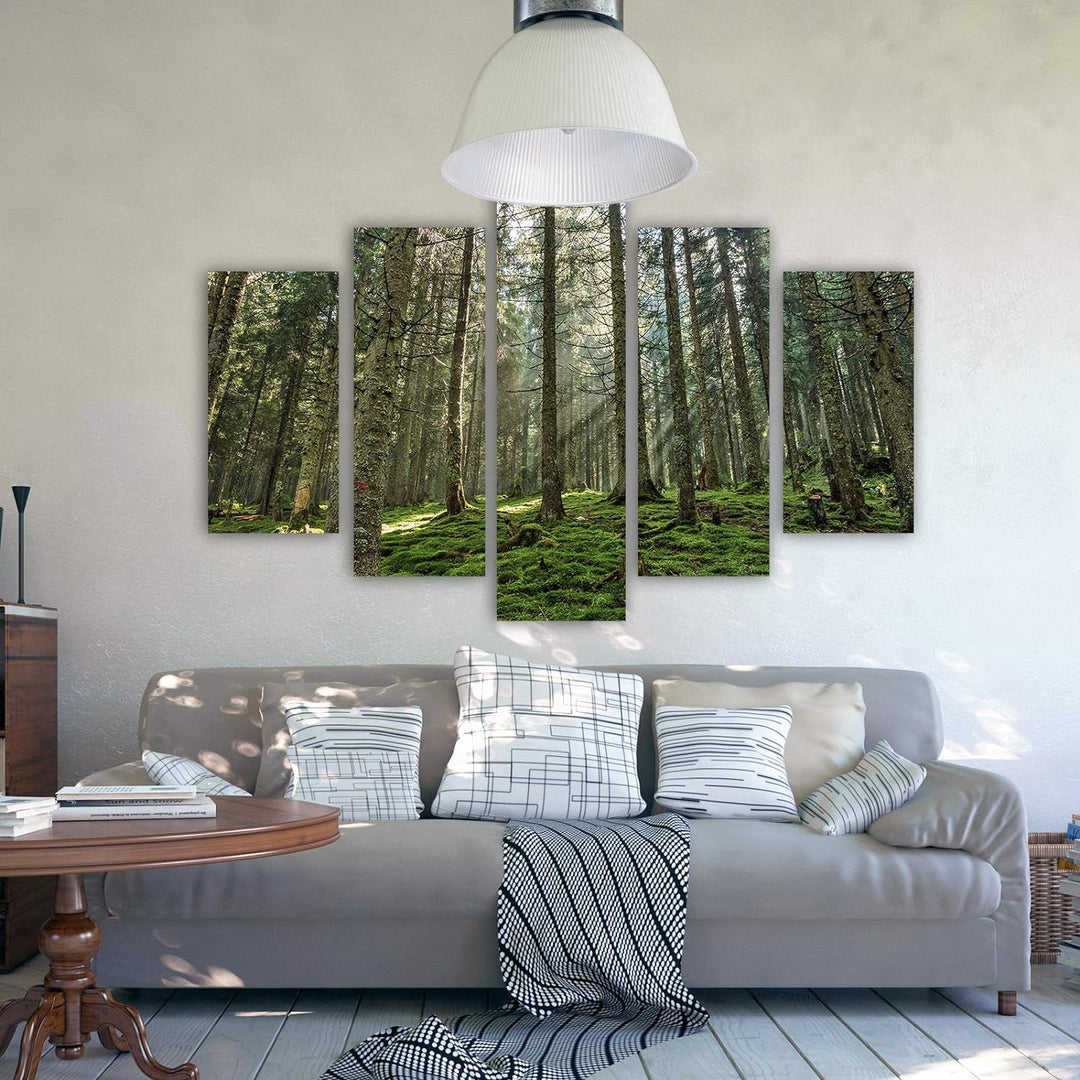 Feeby Leinwandbild Landschaft 5 TLG Bild Kunstdruck Natur Wald Bäume grün 100x70 cm Leinwandbild 100