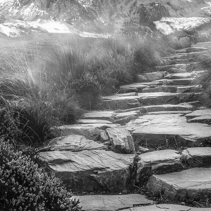 Feeby Bilder Berge 300x140 cm - Leinwandbild 5 Teilig XXL Kunstdruck Pfad Steine grau Leinwandbild X