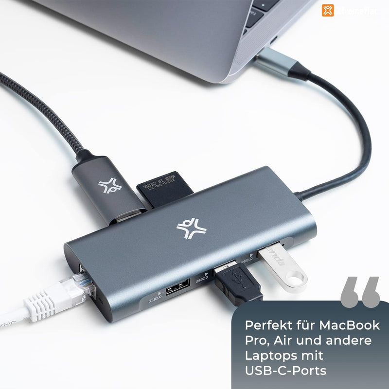 XtremeMac Multifunktionaler USB-C Hub für MacBook, 4K HDMI, USB 3.0, SD/Micro-Kartenleser, Ethernet-