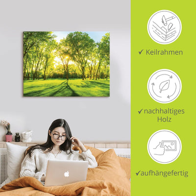 ARTland Leinwandbilder Wandbild Bild auf Leinwand 80x60 cm Natur Wald Sonne Landschaft Frühling Wies