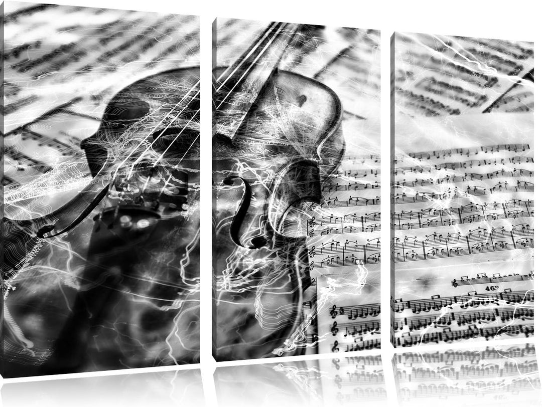 Pixxprint Geige als Leinwandbild | Grösse: 3 Teilig (120x80) | Wandbild| Kunstdruck | fertig bespann