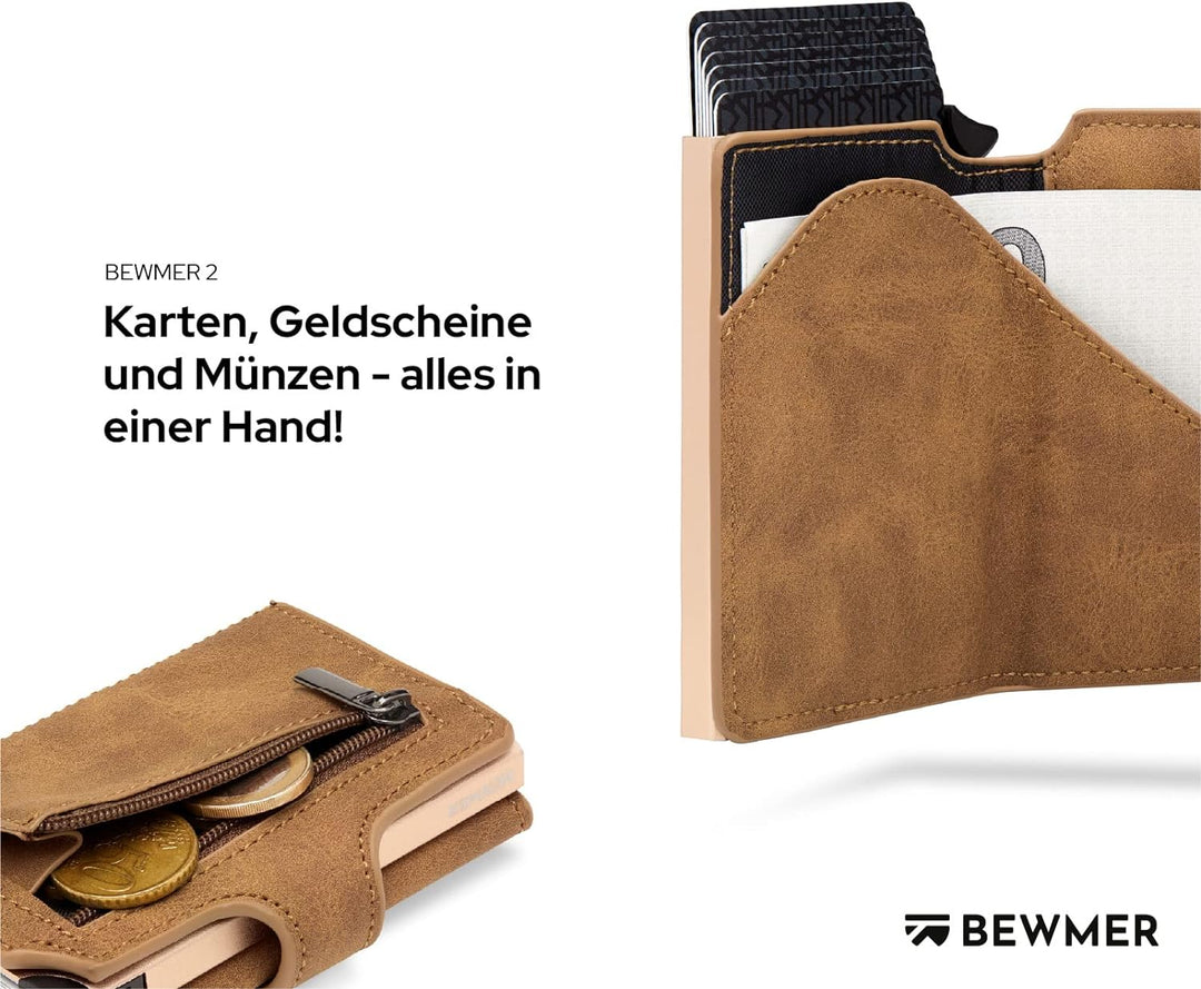 BEWMER 2 Shielded | Herren und Damen Slim Wallet mit RFID-Schutz Anti-Cloning | Kartenetui mit Münzf