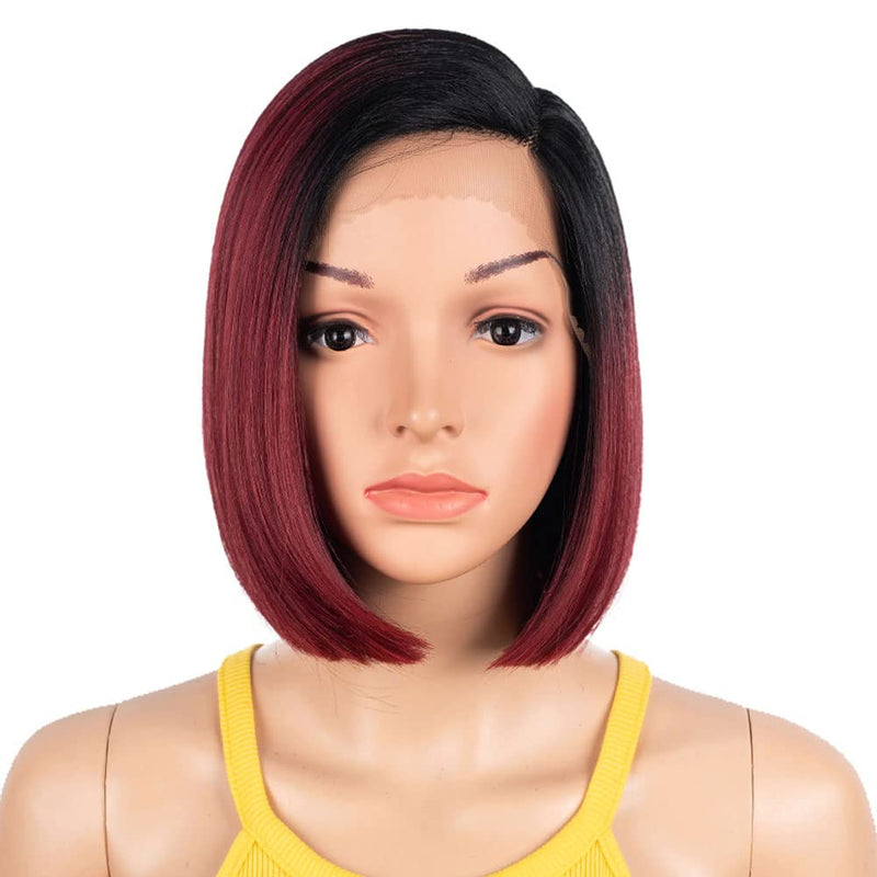 Début Lace Front Perücke für schwarze Damen Bob Perücke für weisse Damen Kunsthaar 24 cm 120g Rot Gl