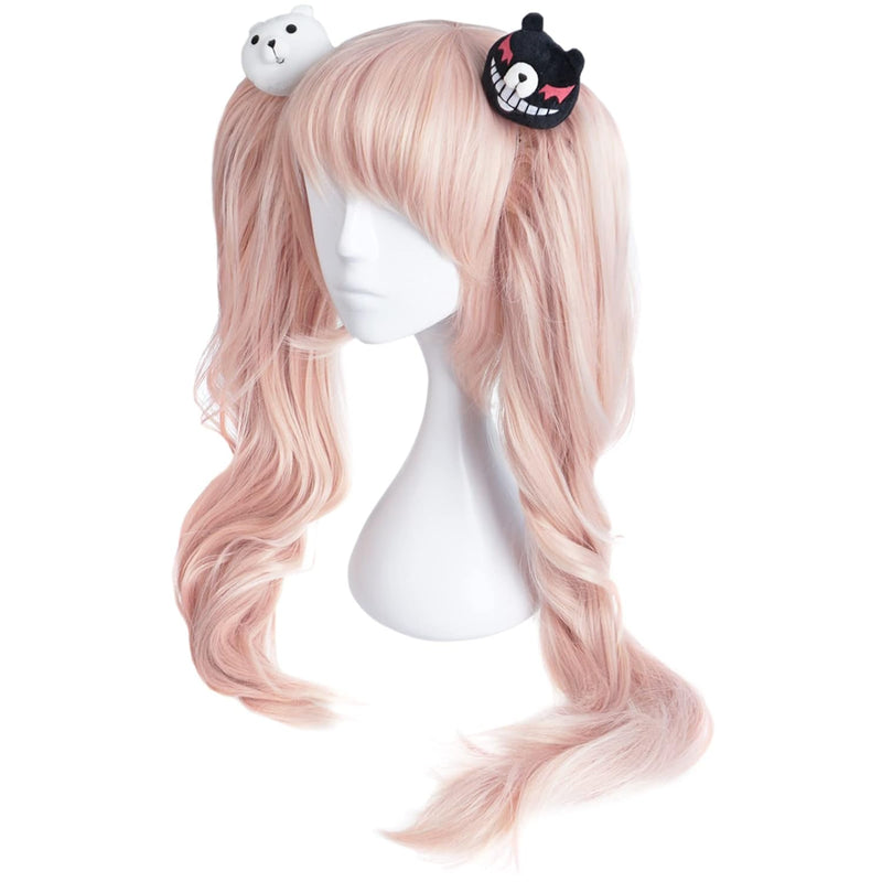 Perücke von Junko Enoshima für Danganronpa Fans | Cosplay Wig mit Monokuma Haarspangen | Rosa