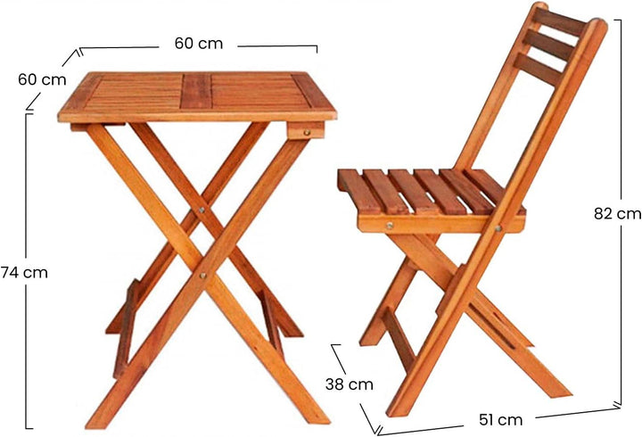 7H Seven House Set für Garten, Terrasse oder Balkon, 1 Tisch und 2 Stühle aus Akazienholz für 2 Pers