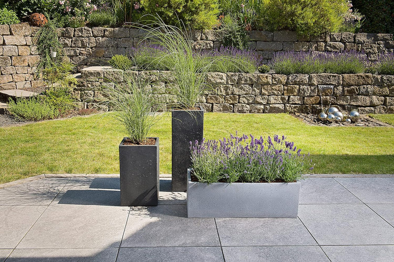 Scheurich C-Cube Long, Pflanzgefäss aus Kunststoff, Stony Grey, 80 cm lang, 29 cm breit, 27 cm hoch,